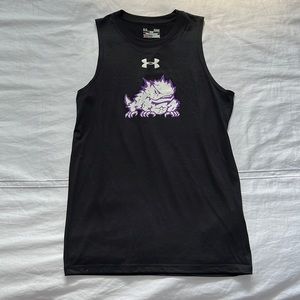Men’s Under Armour TCU Muscle Workout Tank Black, White, & Purple Size S
